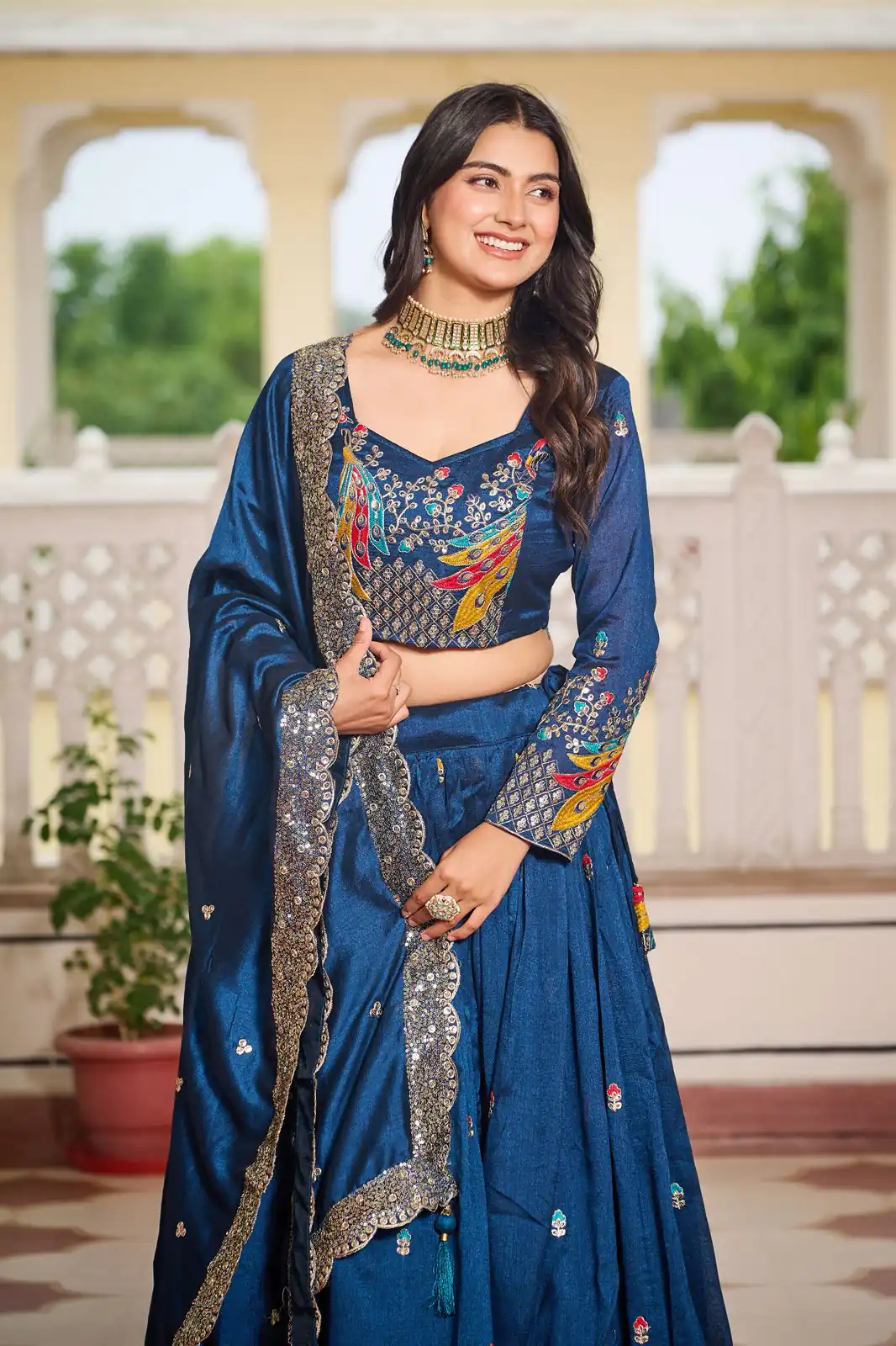 Blue Vichitra Embroidery Work Lehenga Choli