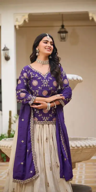 Ram 101 Dark Purple Chinon Lehenga Choli Perfect for Wedding, Party, Makar Sankranti, Reception, Sangeet – . Exclusive Offer ₹2649. Delivery 4-6 Working | Lehenga, Bollywood Lehenga, Creative Lehenga, Designer Lehenga, Embroidered Lehenga, Party Wear Lehenga
