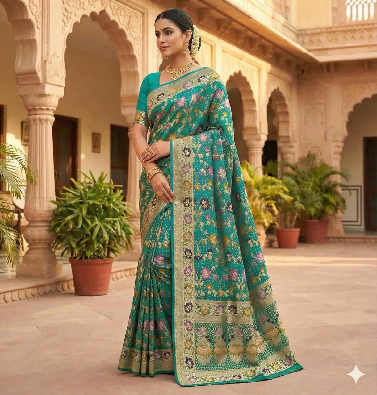 Firozi Banarasi Silk Zari Work All Over Saree