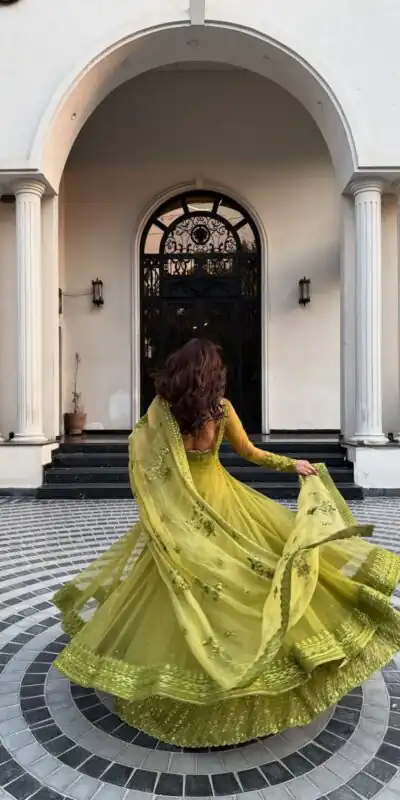 RTC 5895 Green Butterfly Net Lehenga Choli with Designer Work. Affordable Price ₹2599. Delivery 4-6 Working Days. Shop now. | Lehenga, Bollywood Lehenga, Creative Lehenga, Designer Lehenga, Embroidered Lehenga, Party Wear Lehenga