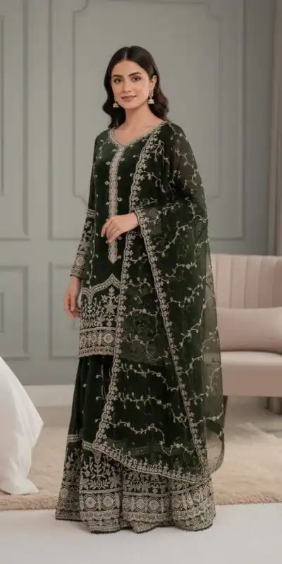 SSR 533 Green Color Fendy Silk Salwar Suit with Embroidery Work. Affordable Price ₹2149. Delivery 4-6 Working Days. Shop now. | Jump Suits, Salwar suit, Casual Suits, Creative suits, Designer Suits, Palazzo Suits, Party Wear Suits, Patiala Suits, Straight Suits