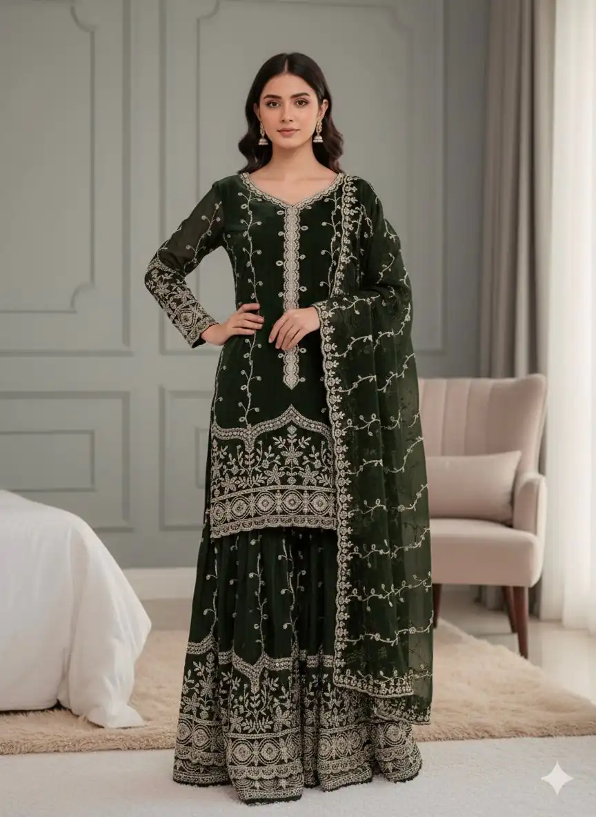SSR 533 Green Color Fendy Silk Salwar Suit with Embroidery Work. Affordable Price ₹2149. Delivery 4-6 Working Days. Shop now. | Jump Suits, Salwar suit, Casual Suits, Creative suits, Designer Suits, Palazzo Suits, Party Wear Suits, Patiala Suits, Straight Suits