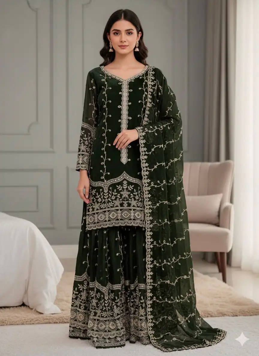 SSR 533 Green Color Fendy Silk Salwar Suit with Embroidery Work. Affordable Price ₹2149. Delivery 4-6 Working Days. Shop now. | Jump Suits, Salwar suit, Casual Suits, Creative suits, Designer Suits, Palazzo Suits, Party Wear Suits, Patiala Suits, Straight Suits