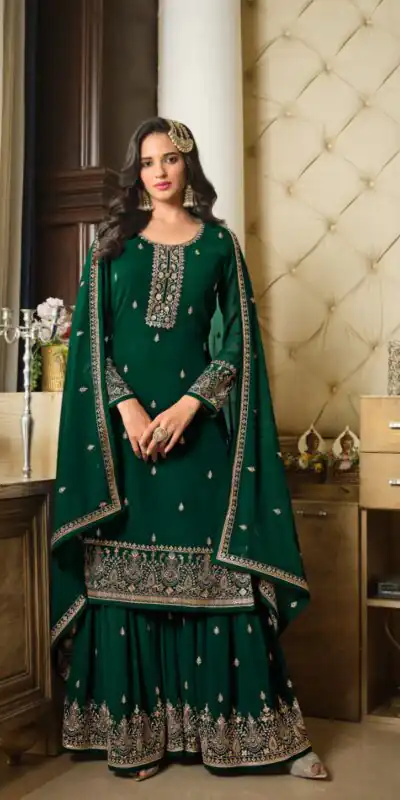 DS LT 8301 Green color Georgette Embroidery Sequence Work Sharara Suit Wedding, Festive, Events Etc. Expected Delivery 4-6 Working Days @2149/- | Jump Suits, Salwar suit, Casual Suits, Creative suits, Designer Suits, Palazzo Suits, Party Wear Suits, Patiala Suits, Straight Suits