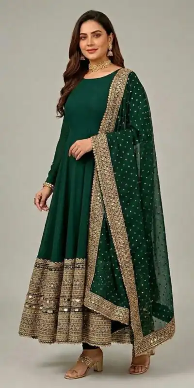ZSR 3152 Green Color Roman silk Gown with Embroidery Work & Lace Work. Grab it for ₹2599. Delivery 4-6 Working Days. Shop now. | Gowns, Bollywood Gowns, Creative Gowns, Designer Gowns, Embroidered Gowns, Party Wear Gowns