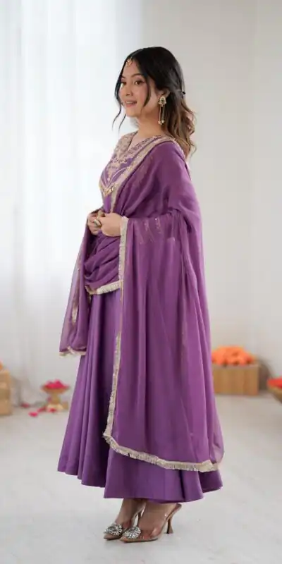 ZSR 3149 Lavender Roman silk Gown Perfect for Wedding, Party, Sangeet, Haldi, Lohri – . Introductory Price ₹2099. Delivery 4-6 Working Days. Shop now. | Gowns, Bollywood Gowns, Creative Gowns, Designer Gowns, Embroidered Gowns, Party Wear Gowns