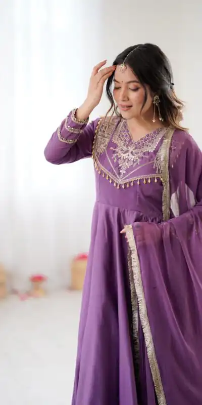 ZSR 3149 Lavender Roman silk Gown Perfect for Wedding, Party, Sangeet, Haldi, Lohri – . Introductory Price ₹2099. Delivery 4-6 Working Days. Shop now. | Gowns, Bollywood Gowns, Creative Gowns, Designer Gowns, Embroidered Gowns, Party Wear Gowns