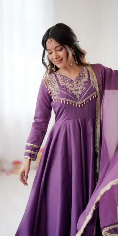 ZSR 3149 Lavender Roman silk Gown Perfect for Wedding, Party, Sangeet, Haldi, Lohri – . Introductory Price ₹2099. Delivery 4-6 Working Days. Shop now. | Gowns, Bollywood Gowns, Creative Gowns, Designer Gowns, Embroidered Gowns, Party Wear Gowns