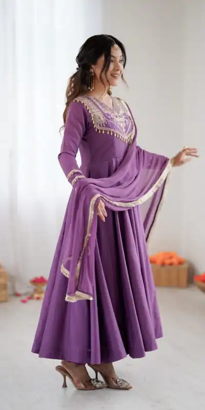 ZSR 3149 Lavender Roman silk Gown Perfect for Wedding, Party, Sangeet, Haldi, Lohri – . Introductory Price ₹2099. Delivery 4-6 Working Days. Shop now. | Gowns, Bollywood Gowns, Creative Gowns, Designer Gowns, Embroidered Gowns, Party Wear Gowns