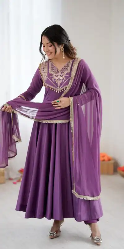 ZSR 3149 Lavender Roman silk Gown Perfect for Wedding, Party, Sangeet, Haldi, Lohri – . Introductory Price ₹2099. Delivery 4-6 Working Days. Shop now. | Gowns, Bollywood Gowns, Creative Gowns, Designer Gowns, Embroidered Gowns, Party Wear Gowns