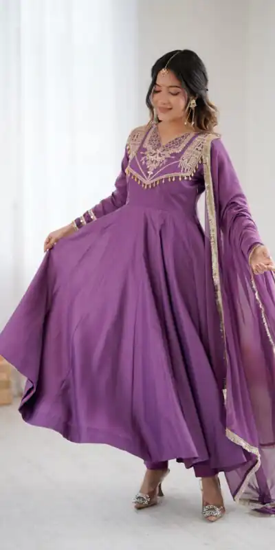 ZSR 3149 Lavender Roman silk Gown Perfect for Wedding, Party, Sangeet, Haldi, Lohri – . Introductory Price ₹2099. Delivery 4-6 Working Days. Shop now. | Gowns, Bollywood Gowns, Creative Gowns, Designer Gowns, Embroidered Gowns, Party Wear Gowns