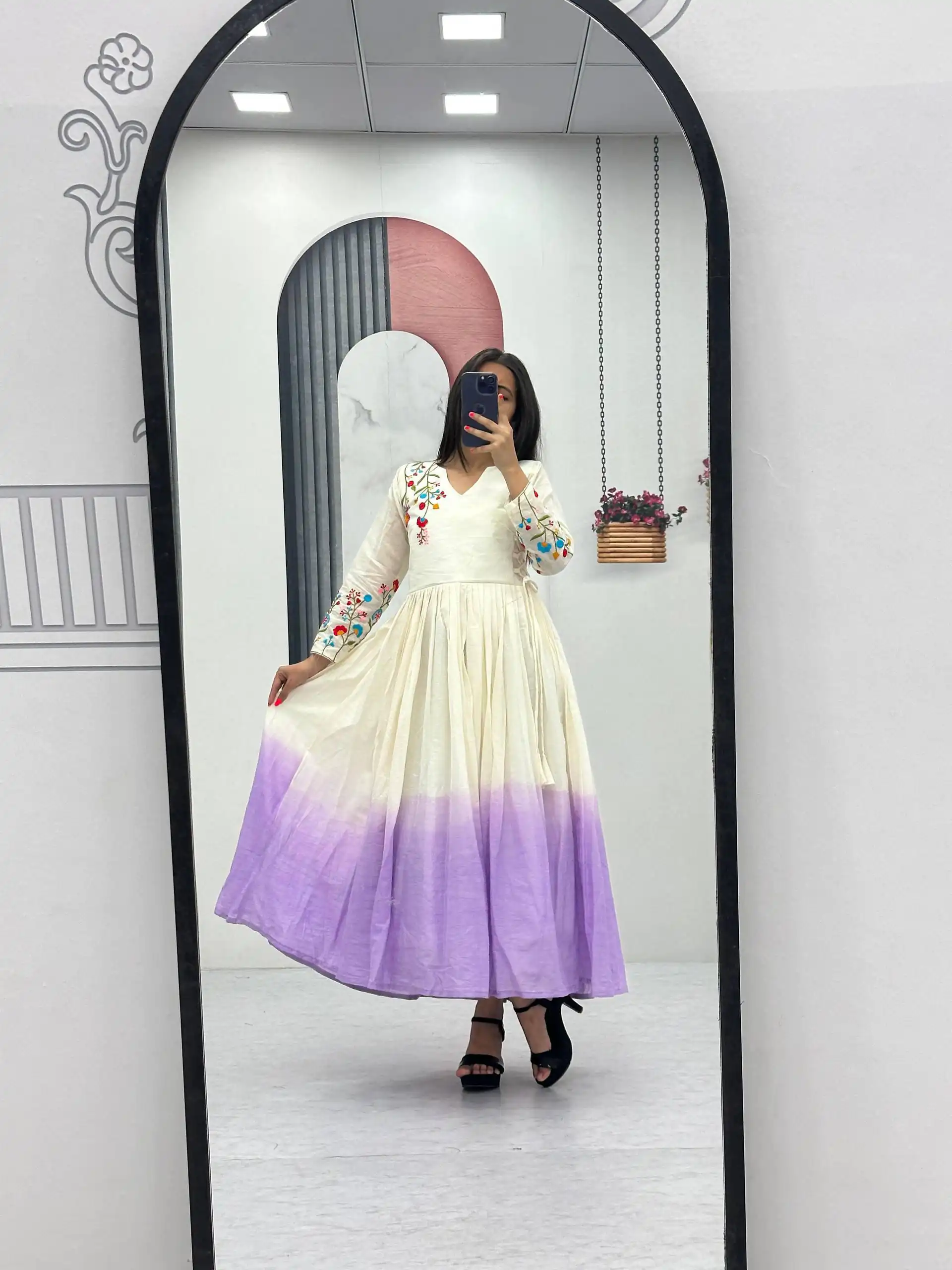 PC 526 Lavender Soft Cotton Gown with Embroidery Work. Wedding, Party, Festive, Events, Best Price ₹1749. Delivery 4-6 Working Days. Shop now. | Gowns, Bollywood Gowns, Creative Gowns, Designer Gowns, Embroidered Gowns, Party Wear Gowns