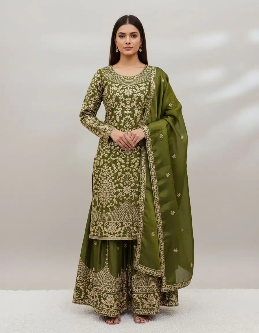 SR 1697 Mahendi Color Organza Silk Salwar Suit with Embroidery Work. Festive Deal ₹2549. Delivery 4-6 Working Days. Shop now. | Jump Suits, Tops & Bottoms, Track Suits, Salwar suit, Casual Suits, Creative suits, Designer Suits, Palazzo Suits, Party Wear Suits, Patiala Suits, Straight Suits, Trendy Wear