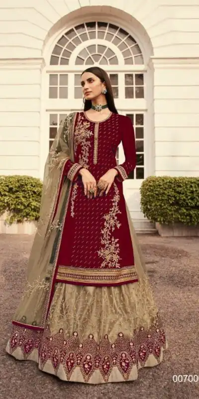 DS LT 7006 Maroon in Georgette Embroidery Work & Stone Work Lehenga Choli . Festive Deal ₹2549. Delivery 4-6 Working Days. Shop now. | Lehenga, Bollywood Lehenga, Creative Lehenga, Designer Lehenga, Embroidered Lehenga, Party Wear Lehenga