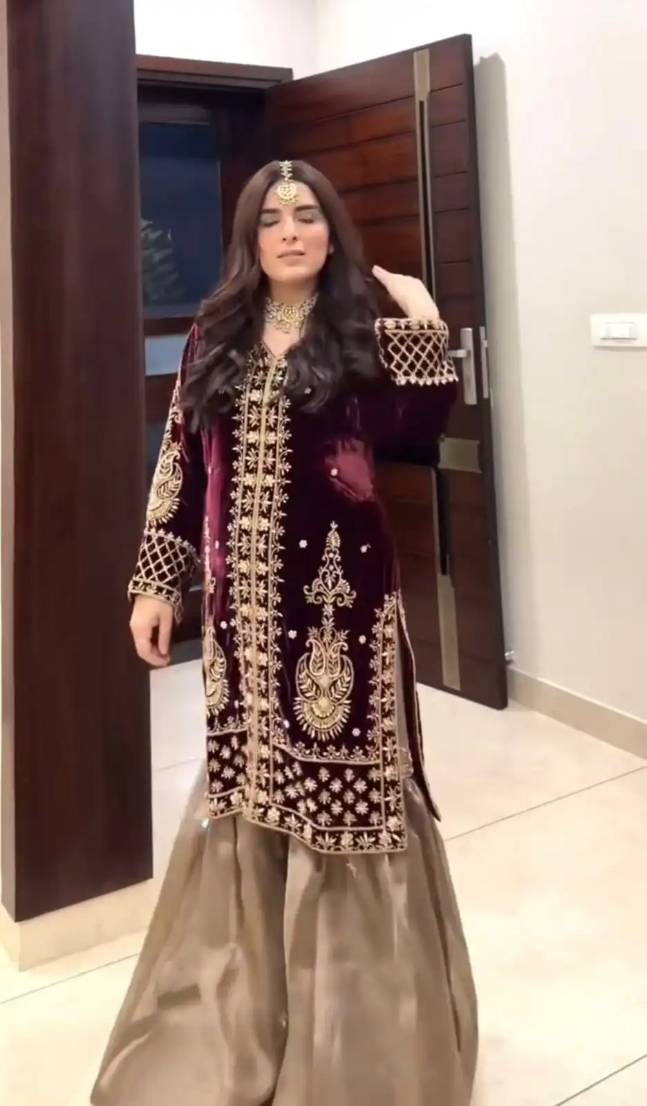 Maroon Heavy Velvet Embroidery Work Salwar Suit - Image 4