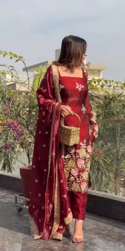 NSR 881 Maroon Organza Poly Silk Salwar Suit with Embroidery Work & Lace Work. Introductory Price ₹209. Delivery 4-6 Working Days. Shop now. | Jump Suits, Salwar suit, Casual Suits, Creative suits, Designer Suits, Palazzo Suits, Party Wear Suits, Patiala Suits, Straight Suits