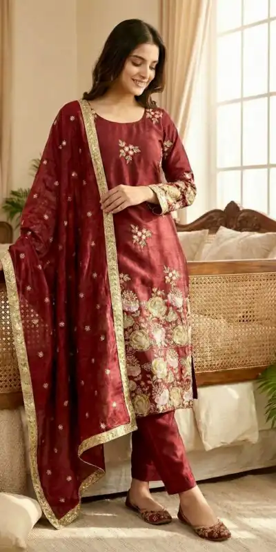 NSR 881 Maroon Organza Poly Silk Salwar Suit with Embroidery Work & Lace Work. Introductory Price ₹209. Delivery 4-6 Working Days. Shop now. | Jump Suits, Salwar suit, Casual Suits, Creative suits, Designer Suits, Palazzo Suits, Party Wear Suits, Patiala Suits, Straight Suits