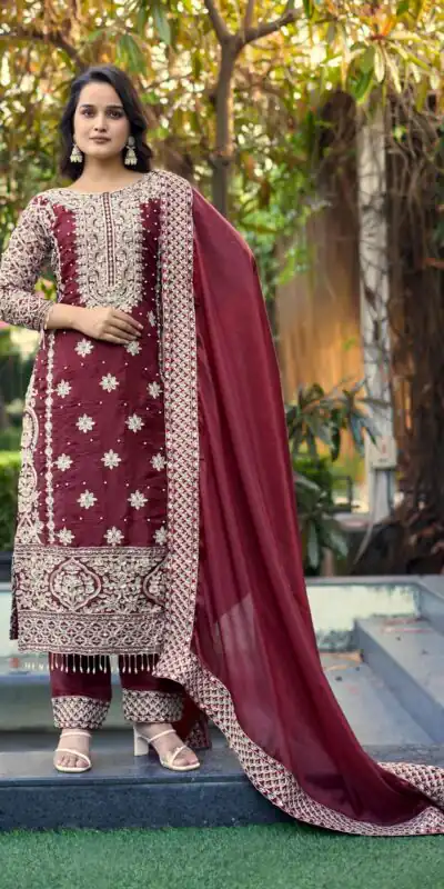 SR 1698 Maroon in Color Organza Silk Embroidery Work Salwar Suit . Festive Deal ₹2499. Delivery 4-6 Working Days. Shop now. | Jump Suits, Tops & Bottoms, Track Suits, Salwar suit, Casual Suits, Creative suits, Designer Suits, Palazzo Suits, Party Wear Suits, Patiala Suits, Straight Suits, Trendy Wear