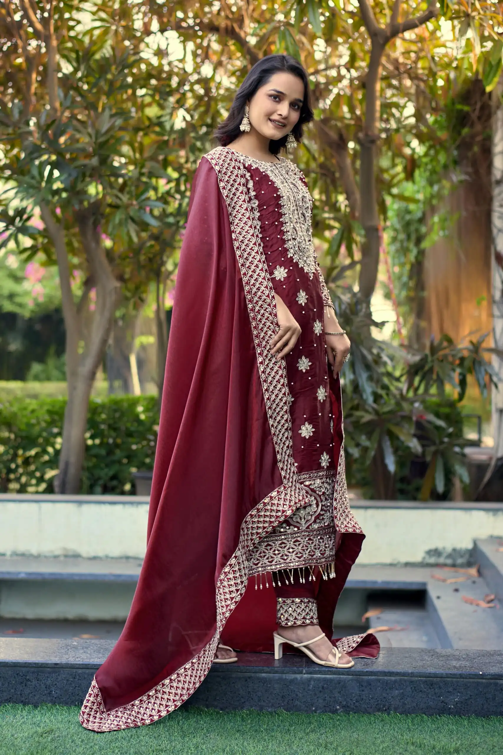 SR 1698 Maroon in Color Organza Silk Embroidery Work Salwar Suit . Festive Deal ₹2499. Delivery 4-6 Working Days. Shop now. | Jump Suits, Tops & Bottoms, Track Suits, Salwar suit, Casual Suits, Creative suits, Designer Suits, Palazzo Suits, Party Wear Suits, Patiala Suits, Straight Suits, Trendy Wear