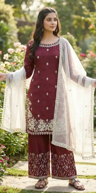 Maroon Organza Silk Salwar Suit ZSR 3157 Maroon with Lace Work & Embroidery Work. Introductory Price ₹2149. Delivery 4-6 Working Days. Shop now. | Jump Suits, Tops & Bottoms, Track Suits, Salwar suit, Casual Suits, Creative suits, Designer Suits, Palazzo Suits, Party Wear Suits, Patiala Suits, Straight Suits, Trendy Wear