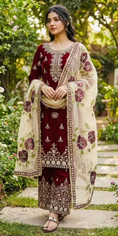 SRK 5318 Maroon in Organza Silk Lace Work & Embroidery Work Salwar Suit . Get it for ₹2399. Delivery 4-6 Working Days. Shop now. | Jump Suits, Tops & Bottoms, Track Suits, Salwar suit, Casual Suits, Creative suits, Designer Suits, Palazzo Suits, Party Wear Suits, Patiala Suits, Straight Suits, Trendy Wear