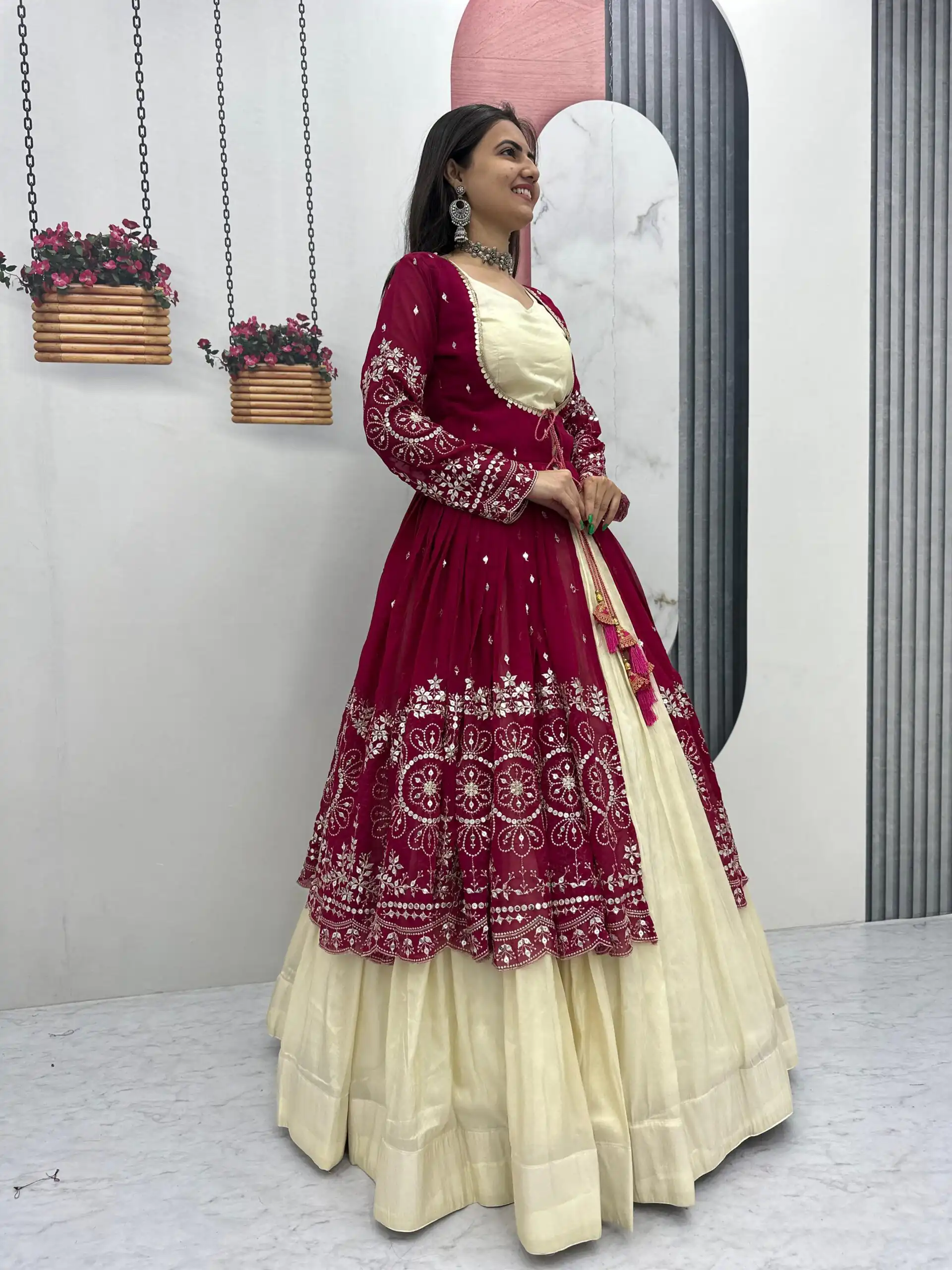 PC 556 Maroon Color Simar Cosmos Lehenga Choli with Designer Work. Special Price ₹3049. Delivery 4-6 Working Days. Shop now. | Lehenga, Bollywood Lehenga, Creative Lehenga, Designer Lehenga, Embroidered Lehenga, Party Wear Lehenga