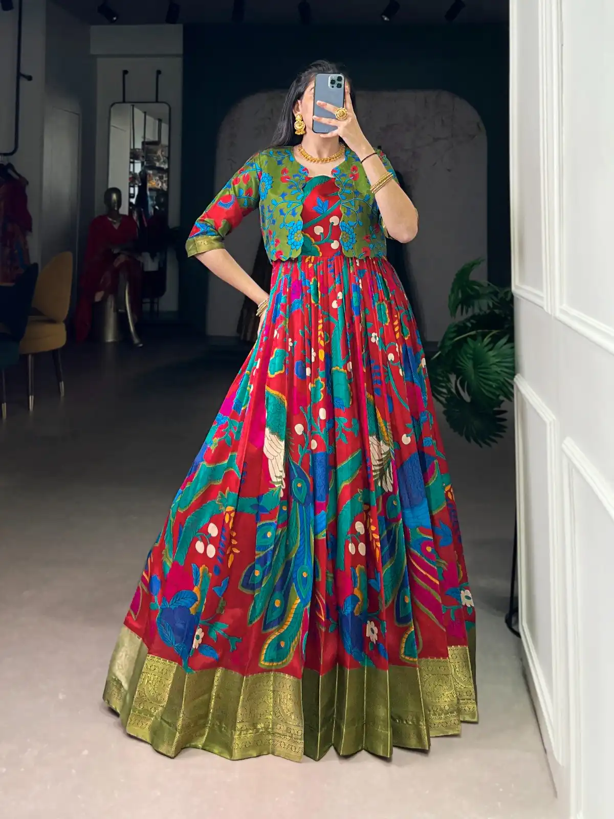 YNF 5035 Maroon in Taser Silk Zari Work & Kalamkari Print Gown . Available at ₹1799 only. Delivery 4-6 Working Days. Shop now. | Gowns, Bollywood Gowns, Creative Gowns, Designer Gowns, Embroidered Gowns, Party Wear Gowns