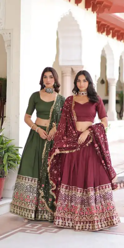 KA 5051 Maroon in Vichitra Silk Embroidery Work & Sequins Work Lehenga Choli . Now at just ₹2499. Delivery 4-6 Working Days. Shop now. | Lehenga, Bollywood Lehenga, Creative Lehenga, Designer Lehenga, Embroidered Lehenga, Party Wear Lehenga