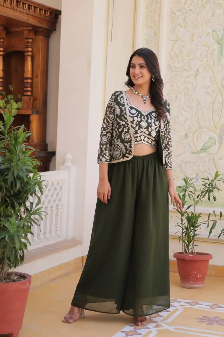 Ram 069 Mehandi Color Fox Georgette Embroidery Lace Work Anarkali Gown Wedding Party, Festive, Events Etc.4-6 Working Days@2049/- only | Gowns, Bollywood Gowns, Creative Gowns, Designer Gowns, Embroidered Gowns, Party Wear Gowns, Straight Suits