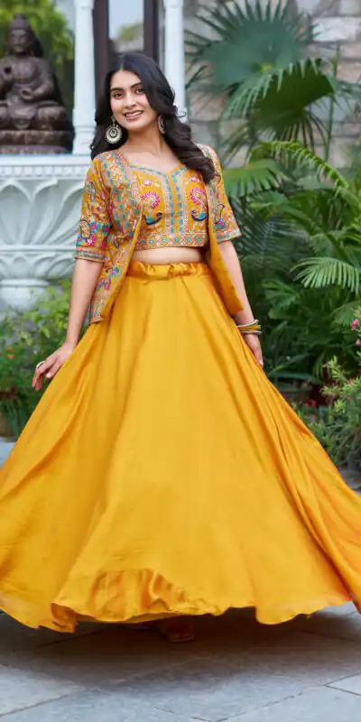 Ram 142 Mustered Vichitra Lehenga Choli with Embroidery Work & Thread Embroidery. Introductory Price ₹2549. Delivery 4-6 Working Days. Shop now. | Lehenga, Bollywood Lehenga, Creative Lehenga, Designer Lehenga, Embroidered Lehenga, Party Wear Lehenga