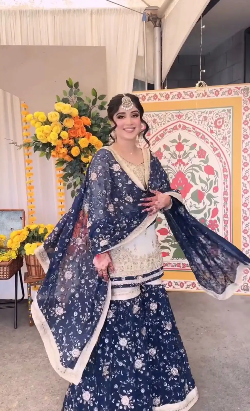 Navy Blue Faux Georgette Sequence Work Salwar Suit - Image 4