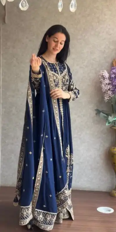 KD 1554 Navy Blue Faux Georgette Salwar Suit with Designer Work. Affordable Price ₹2549. Delivery 4-6 Working Days. Shop now. | Jump Suits, Tops & Bottoms, Track Suits, Salwar suit, Casual Suits, Creative suits, Designer Suits, Palazzo Suits, Party Wear Suits, Patiala Suits, Straight Suits, Trendy Wear