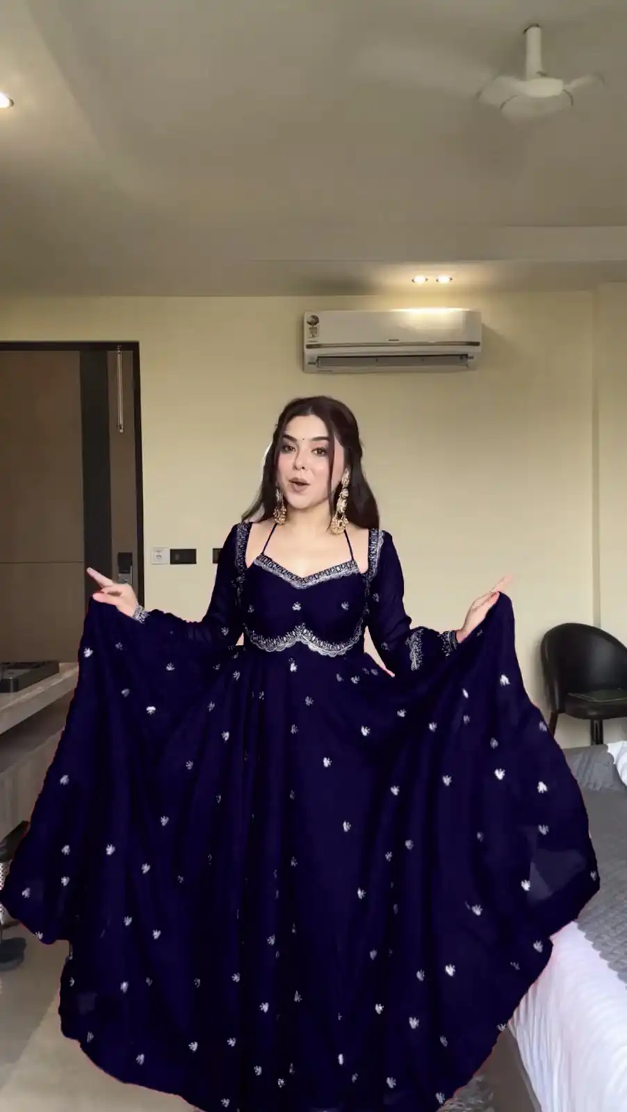 RTC 5924 Navy Blue Georgette Thread With Sequence Gown Perfect for Wedding, Party, Reception, Holi, . Available at ₹1999 only. Delivery 4-6 Working Days. | Gowns, Bollywood Gowns, Creative Gowns, Designer Gowns, Embroidered Gowns, Party Wear Gowns