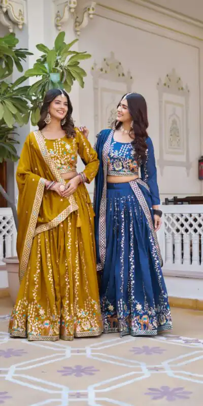 Ram 150 Navy Blue Color Vichitra Lehenga Choli with Embroidery Work. Grab it for ₹3049. Delivery 4-6 Working Days. Shop now. | Lehenga, Bollywood Lehenga, Creative Lehenga, Designer Lehenga, Embroidered Lehenga, Party Wear Lehenga