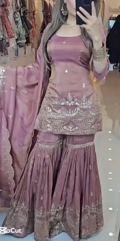 SSR 511 Onion Color Chinon Silk Sequence Work Salwar Suit Casual, Wedding, Festive, Events . Expected Delivery  4-6 Working Days @2099/- only      | Jump Suits, Salwar suit, Casual Suits, Creative suits, Designer Suits, Palazzo Suits, Party Wear Suits, Patiala Suits, Straight Suits