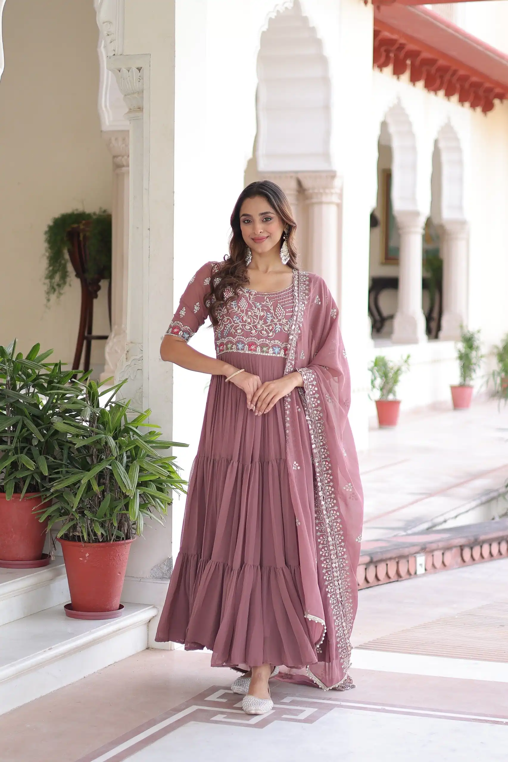 KA 1213 Onion Faux Blooming Gown with Embroidery Work & Sequins Work. Best Price ₹2449. Delivery 4-6 Working Days. Shop now. | Gowns, Bollywood Gowns, Creative Gowns, Designer Gowns, Embroidered Gowns, Party Wear Gowns
