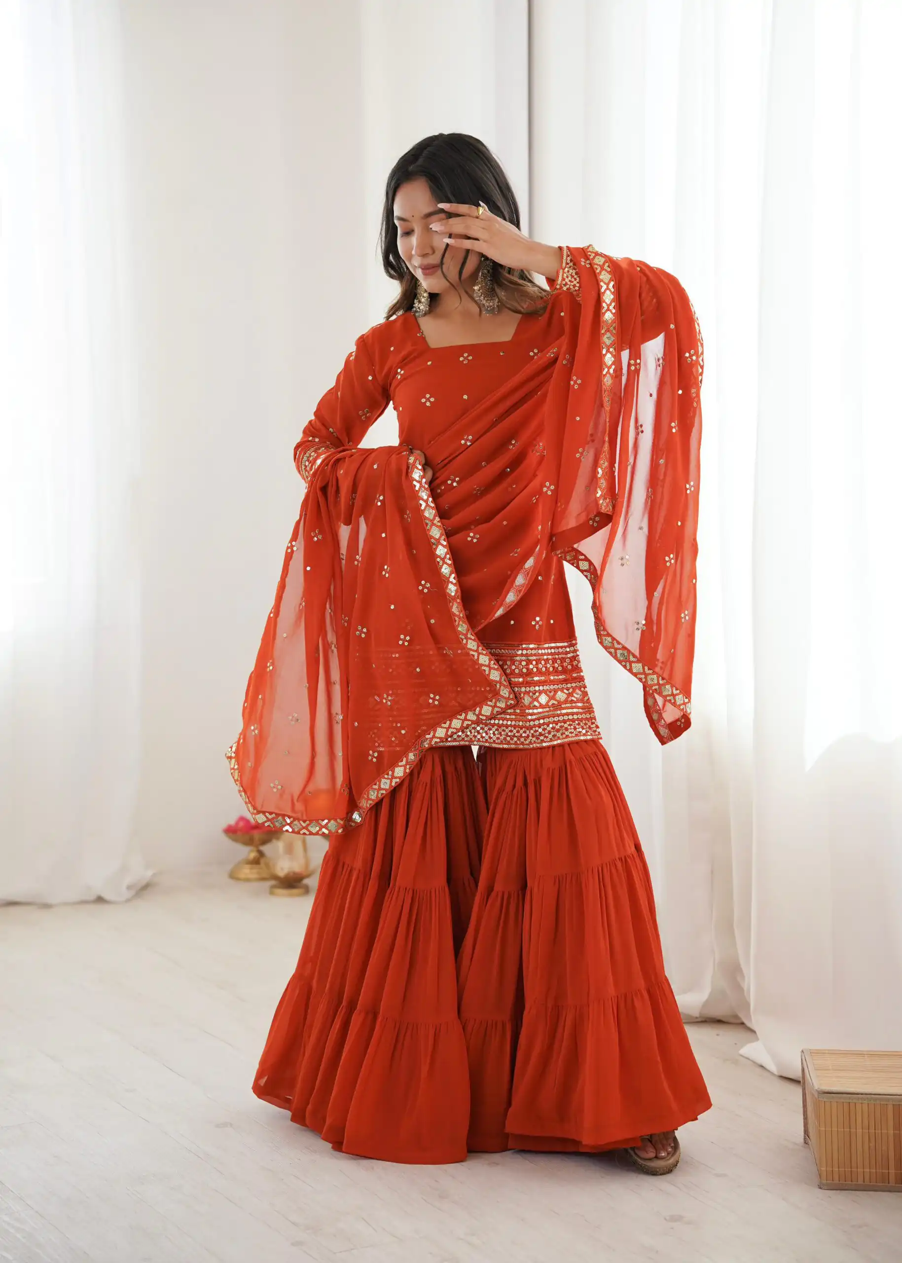 SRK 5317 Orange Georgette Salwar Suit with Embroidery Work. Wedding, Party, Festive Best Price ₹2399. Delivery 4-6 Working Days. Shop now. | Jump Suits, Tops & Bottoms, Track Suits, Salwar suit, Casual Suits, Creative suits, Designer Suits, Palazzo Suits, Party Wear Suits, Patiala Suits, Straight Suits, Trendy Wear