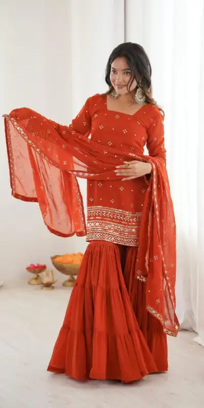 SRK 5317 Orange Georgette Salwar Suit with Embroidery Work. Wedding, Party, Festive Best Price ₹2399. Delivery 4-6 Working Days. Shop now. | Jump Suits, Tops & Bottoms, Track Suits, Salwar suit, Casual Suits, Creative suits, Designer Suits, Palazzo Suits, Party Wear Suits, Patiala Suits, Straight Suits, Trendy Wear