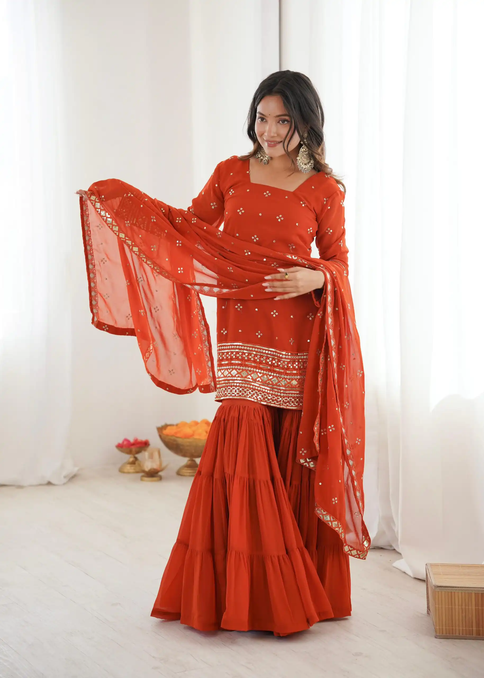 SRK 5317 Orange Georgette Salwar Suit with Embroidery Work. Wedding, Party, Festive Best Price ₹2399. Delivery 4-6 Working Days. Shop now. | Jump Suits, Tops & Bottoms, Track Suits, Salwar suit, Casual Suits, Creative suits, Designer Suits, Palazzo Suits, Party Wear Suits, Patiala Suits, Straight Suits, Trendy Wear