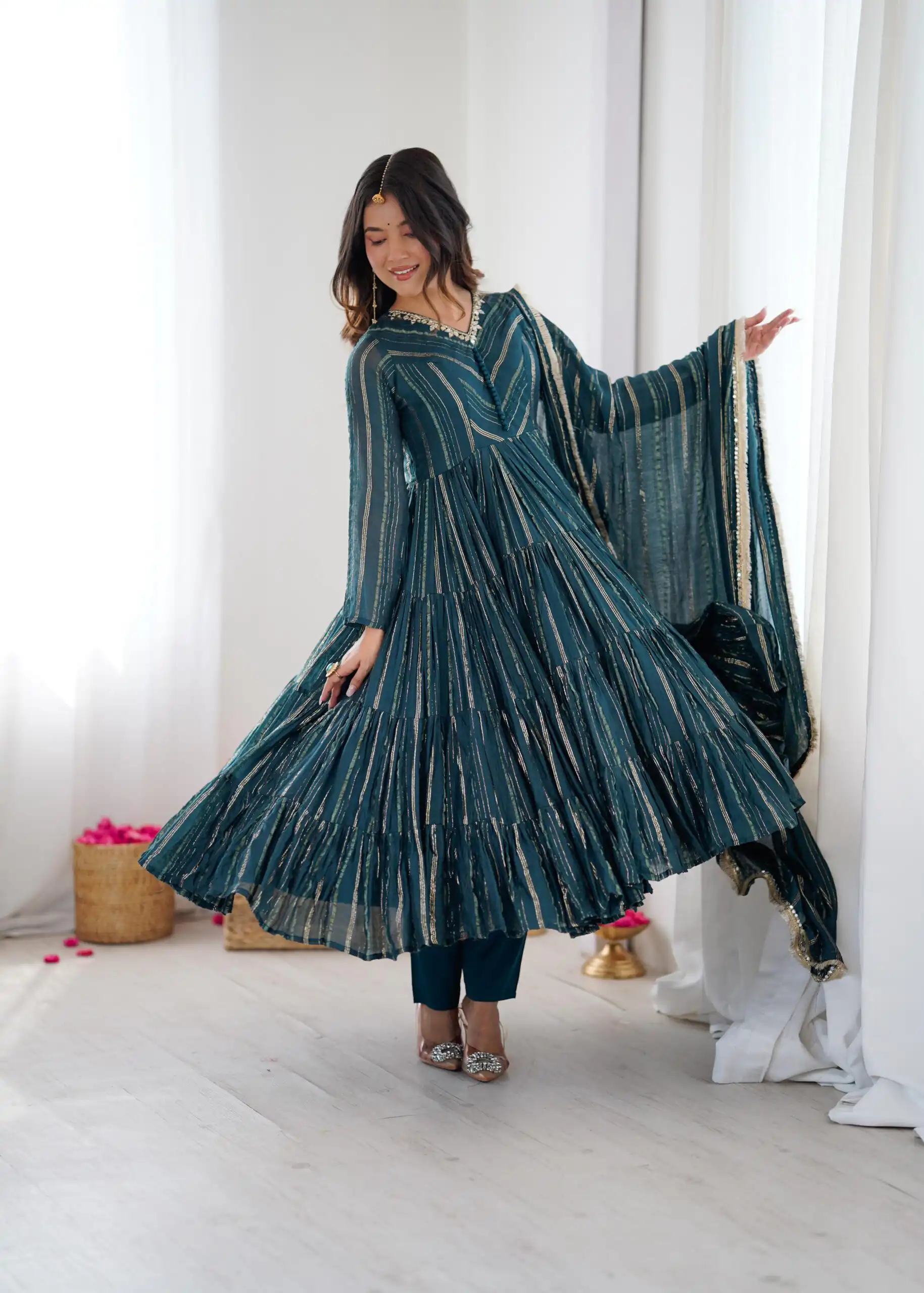 SRK 5305 Peacock Blue Color Mal Chanderi Gown with Mirror Work & Lace Work. Grab it for ₹2399. Delivery 4-6 Working Days. Shop now. | Gowns, Bollywood Gowns, Creative Gowns, Designer Gowns, Embroidered Gowns, Party Wear Gowns