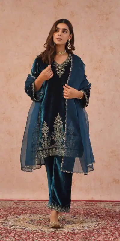 KD 1547 Peacock Blue Viscose Velvet Salwar Suit with Designer Work. Special Price ₹2099. Delivery 4-6 Working Days. Shop now. | Jump Suits, Tops & Bottoms, Track Suits, Salwar suit, Casual Suits, Creative suits, Designer Suits, Palazzo Suits, Party Wear Suits, Patiala Suits, Straight Suits, Trendy Wear