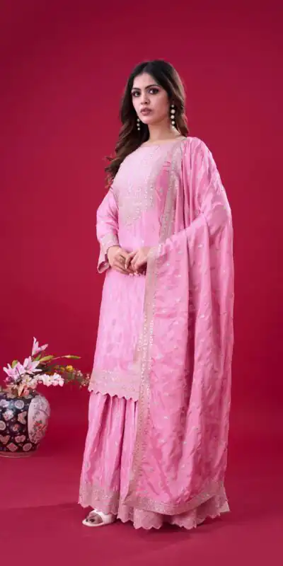 ZF 5006 Pink Color Chinon Silk Sequence Work Salwar Suit Casual, Wedding, Festive, Events . Expected Delivery  4-6 Working Days @2149/- only      | Jump Suits, Salwar suit, Casual Suits, Creative suits, Designer Suits, Palazzo Suits, Party Wear Suits, Patiala Suits, Straight Suits