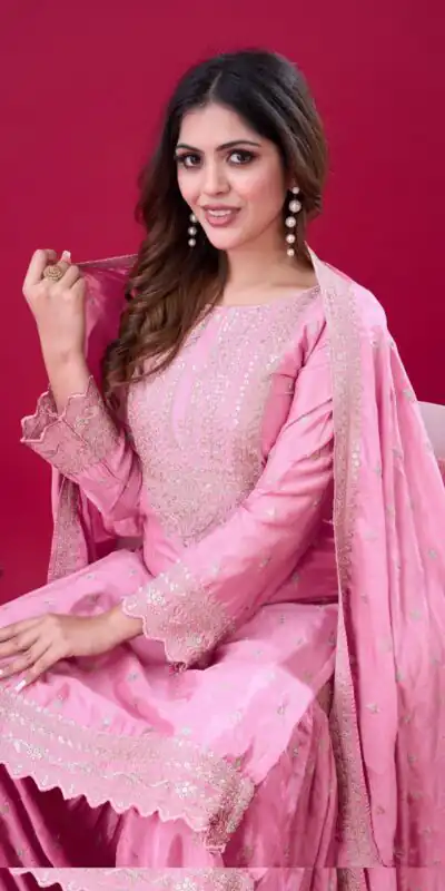 ZF 5006 Pink Color Chinon Silk Sequence Work Salwar Suit Casual, Wedding, Festive, Events . Expected Delivery  4-6 Working Days @2149/- only      | Jump Suits, Salwar suit, Casual Suits, Creative suits, Designer Suits, Palazzo Suits, Party Wear Suits, Patiala Suits, Straight Suits