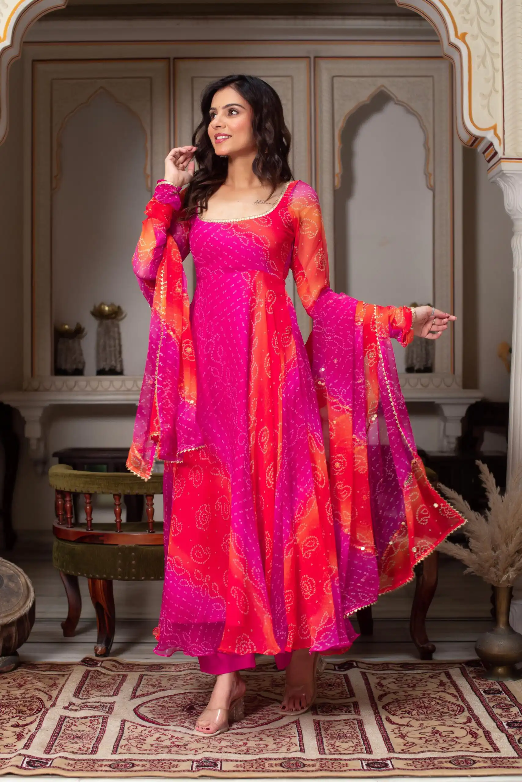 Pink Faux Georgette Digital Print Salwar Suit - Image 3