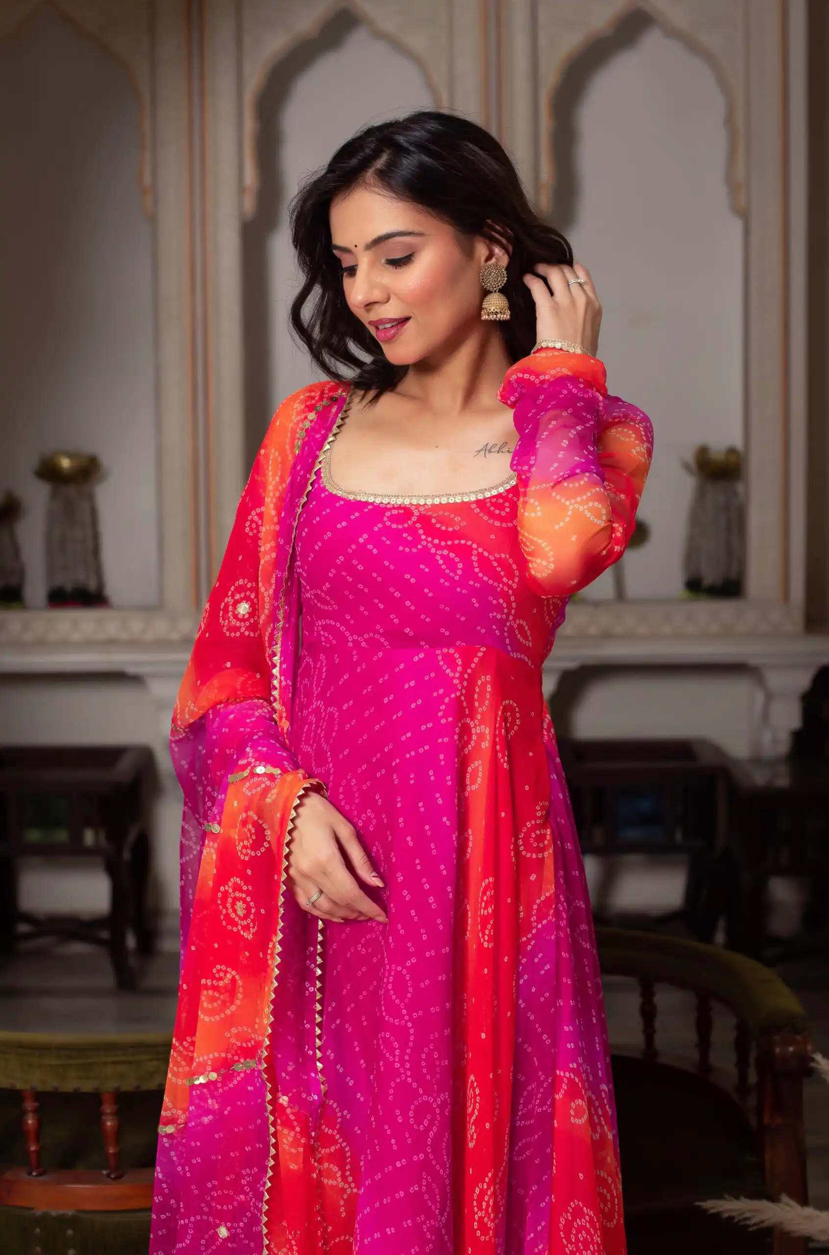 Pink Faux Georgette Digital Print Salwar Suit - Image 2