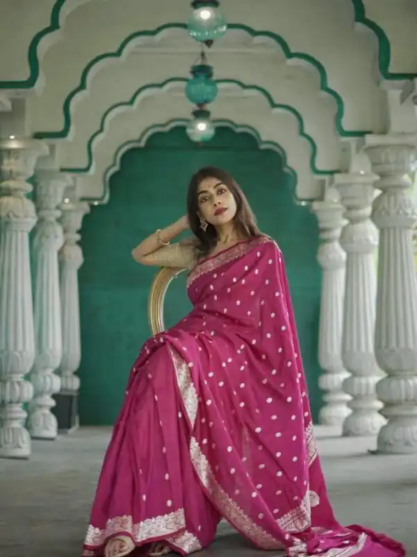 Pink Soft Lilan Slab Weaving Work Saree Online at Best Price