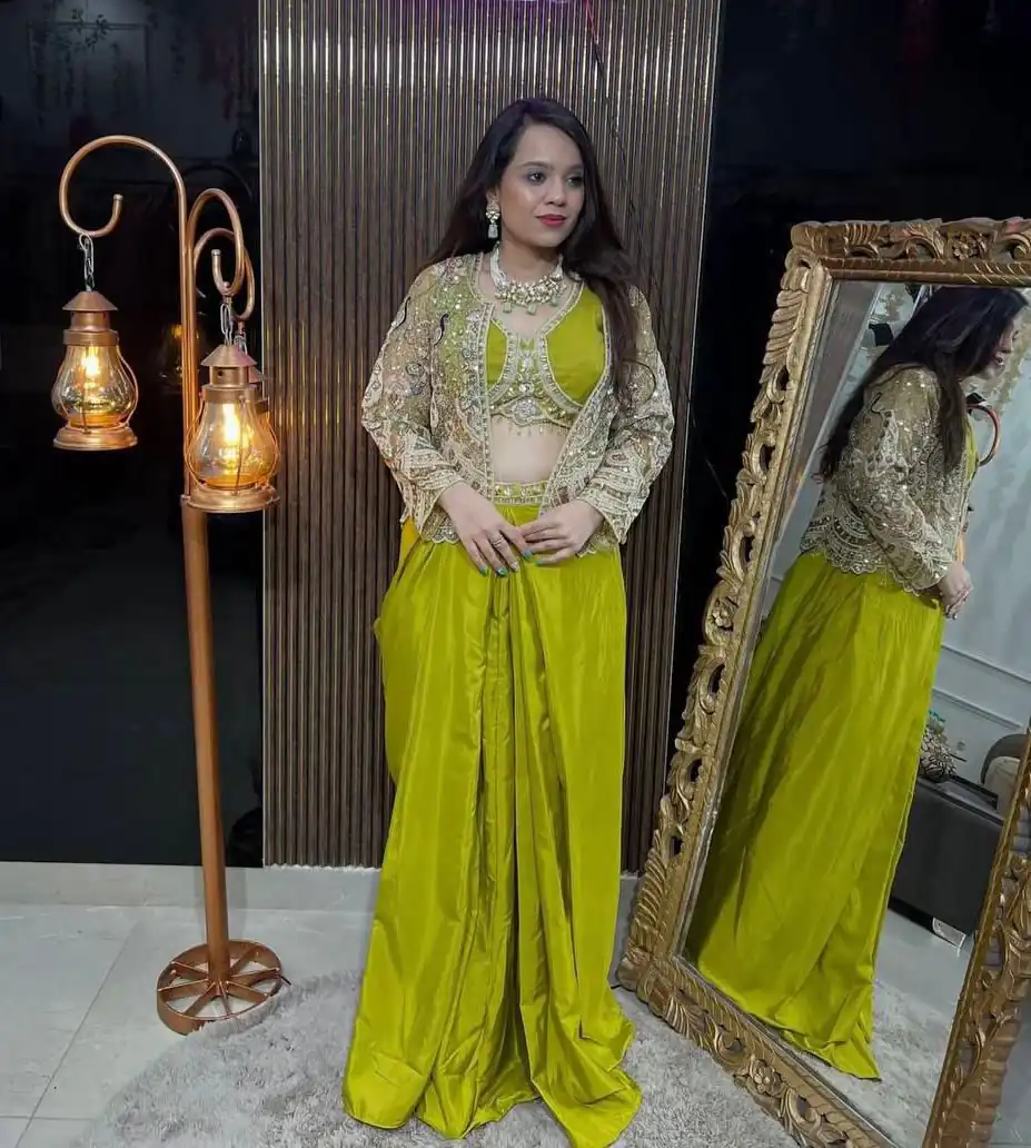 Pista Butterfly Net Sequins Embroidery Work Dhoti Suit