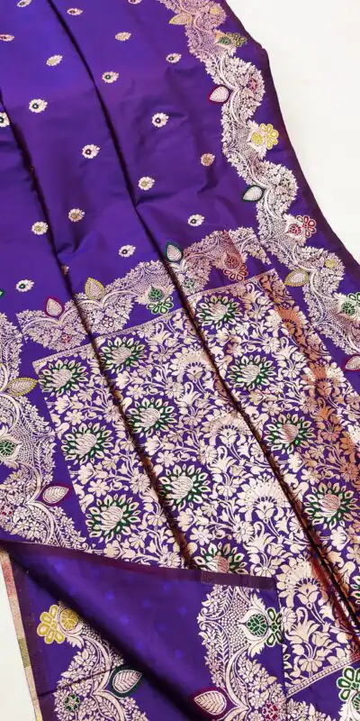 MB 3319 Purple Color Banarasi Lace Work Gold Zari Border Saree . Available at ₹1849 only. Delivery 4-6 Working Days. Shop now. | Sarees, Bollywood Sarees, Creative Sarees, Designer Sarees, Embroidered Sarees, Ethnic Saree, Modern Digital sarees, Party Wear Sarees