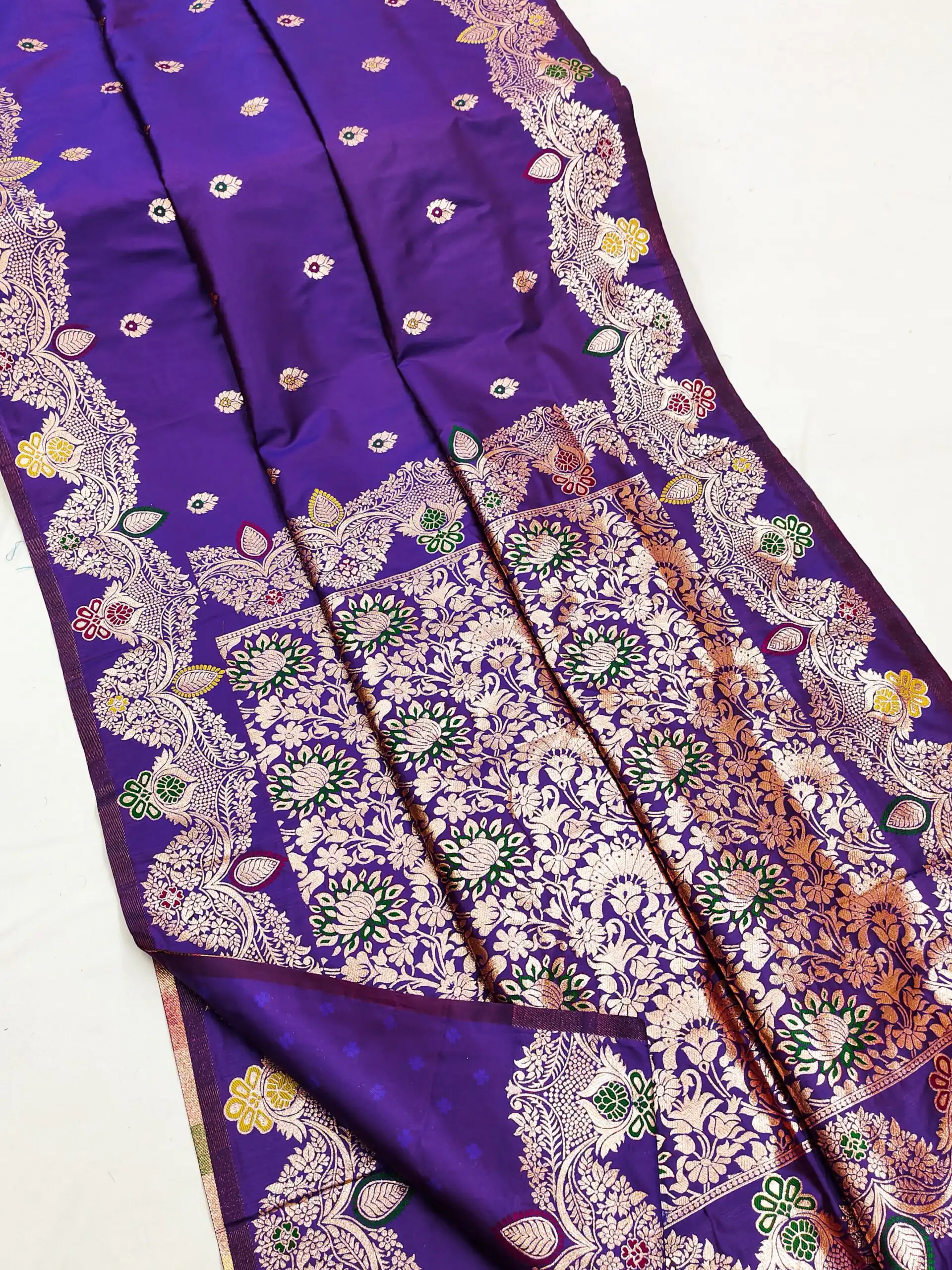 Purple Banarasi Lace Work Gold Zari Border Saree