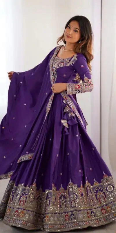 MF TAJ 1003 Purple in Color Chinon Silk Embroidery Work Lehenga Choli . Get it for ₹1949. Delivery 4-6 Working Days. Shop now. | Lehenga, Bollywood Lehenga, Creative Lehenga, Designer Lehenga, Embroidered Lehenga, Party Wear Lehenga
